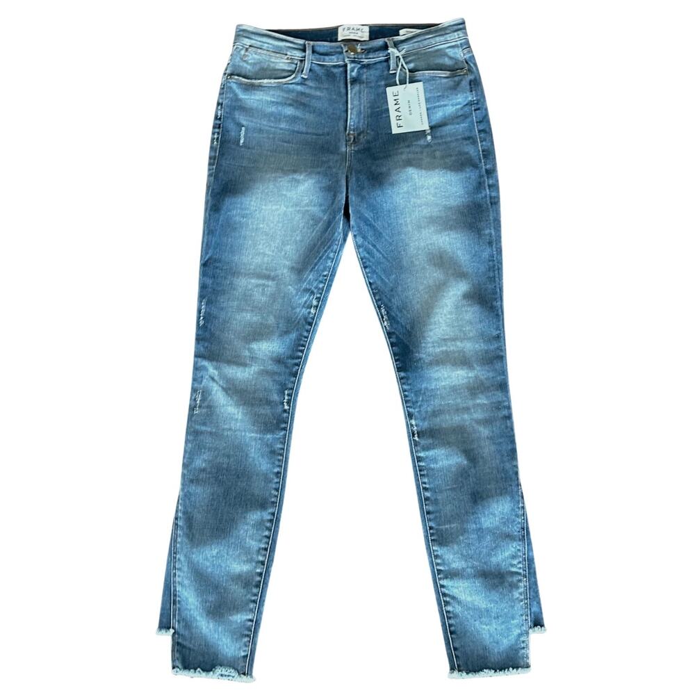 NWT FRAME Le High Skinny Jeans Brummel Wash High Rise Raw Step Hem Size 31 - Picture 5 of 13
